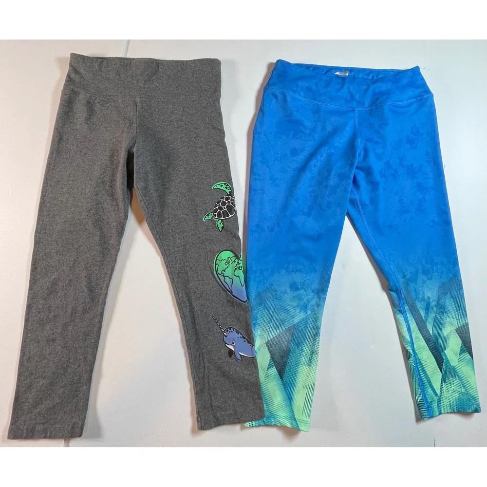 Justice Avia Leggings Girls Size 10-12 Multi Color Sea Turtle Bundle Lot of 2